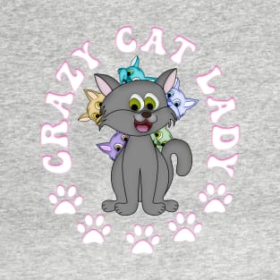Cute CRAZY CAT LADY Cartoon T-Shirt